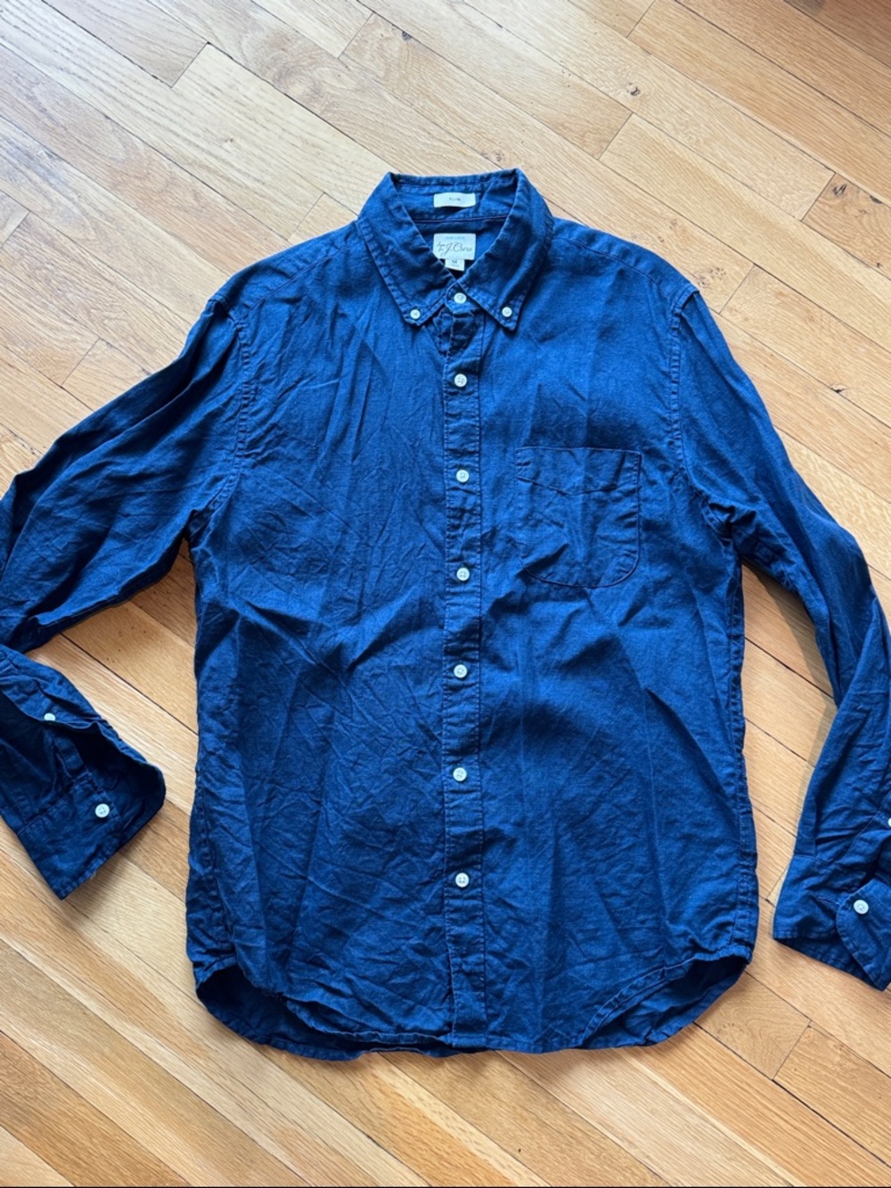 J. Crew Linen Navy Button-Down Long-Sleeve Shirt - Picture 2 of 7